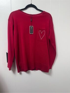 Cable & Gauge Hot Pink Pullover with Rhinestone Heart Pocket